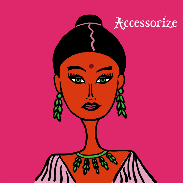 Amaya Tubia Accesorize chica india con pendientes y collar verde esmeralda